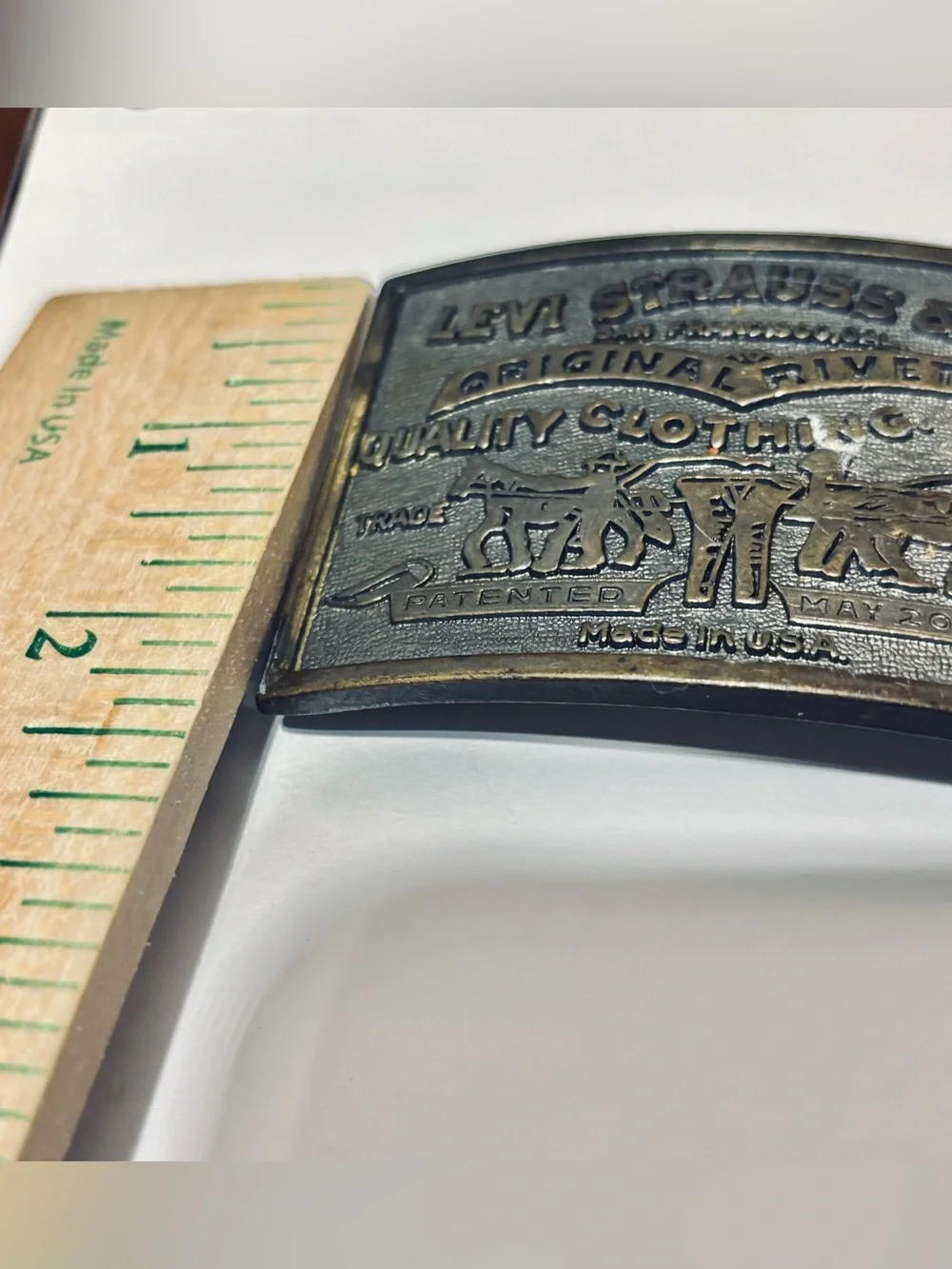 Vintage Levi Strauss & Co. Metal Belt Buckle - Brass Tone Original Riveted